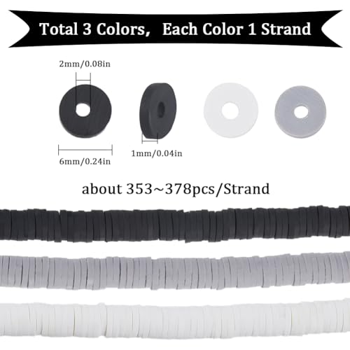 SUNNYCLUE 1 Box 6mm Heishi Clay Beads Bulk Flat Round Polymer Clay Beads White Black Grey Small Disc Vinyl Spacer Loose Beads for Jewellery Making DIY Bracelets Necklace Craft Supplies - Image 2