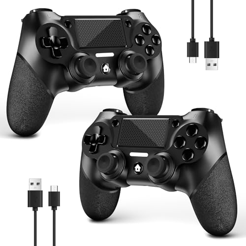 AceGamer 2 pieces for PS4 controller, wireless controller for PS4/Pro/Slim/PC, with non-slip grip on both sides and 2 USB-C cables (Midnight Black x 2)