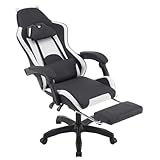 ゲーミングチェア【業界新登場 & 猫耳デザイン】オフィス デスクチェア ゲーム用チェア 椅子 135度リクライニング 通気性 PUレザー 高反発ウレタン パソコンチェア ハイバック ヘッドレスト ランバーサポート付き 腰痛対策 長時間作業 PC 在宅勤務 テレワーク (白と黒の組み合わせ)