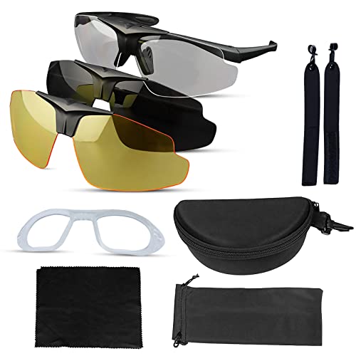 Yzpacc Shooting Glasses Protective Eyewear Airsoft Goggle with 3 Interchangeable Anti Fog Lenses for Men Women Eye Protection for Shooting Range Hunting Safety Unisex with Myopic Eyewear Holder