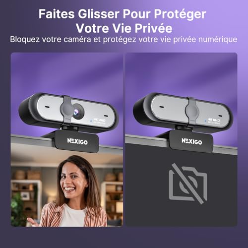 NexiGo N660P Pro Webcam 4K avec Lentille sans Distorsion, 1080P 60 FPS Autofocus, 3DNR, Micros Réduction Bruit Et Cache Confidentialité, Webcam Gaming Streaming PC Mac Switch 2, Noir – vue 8