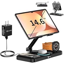 Magnetic 6 in 1 Wireless Charging Station for Samsung Clock,Foldable Stand Charger Dock for Galaxy S25/S24/S23/Note 20/Fold7/Flip7/Galaxy Watch 8/7/6/5 Pro/Ultra/Galaxy Buds/iPad/Tablet Holder Black