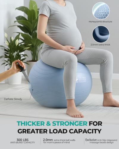 Image of Gruper Yoga Ball, Extra Thick Exercise Ball for Workout Pregnancy Stability - 4 Sizes Anti Burst Balance Ball for Yoga, Pilates, Fitness, Birthing, Physical Therapy - Includes Pump