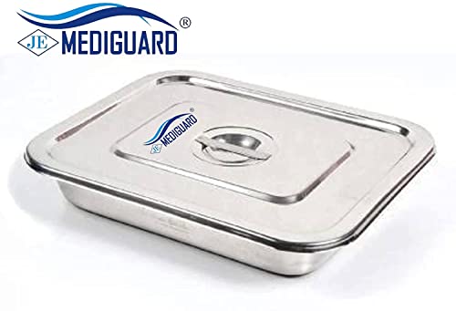Image of Stainless Steel Medical Instrument Tray with Lid 12x10 Inch Pack of 2 Autoclavable Surgical Instrument Storage Tray for Hospitals Clinics Laboratories Reusable Medical Grade Organizer