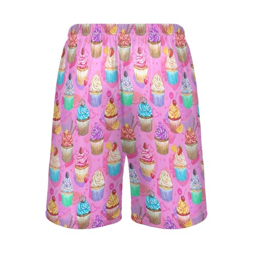 susiyo Watercolor Pink Cupcakes Men's Pajama Shorts Soft Comfy Pajama Bottoms Lounge Sleep Shorts Sleepwear with Pockets3