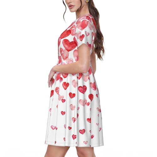 Robe décontractée à manches courtes avec imprimé cœurs rouges - 2