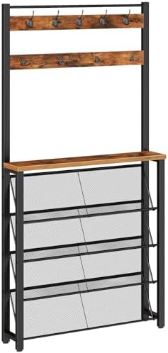 HOOBRO Hall Tree with Bench, Narrow Shoe Rack with Coat Rack, Coa...