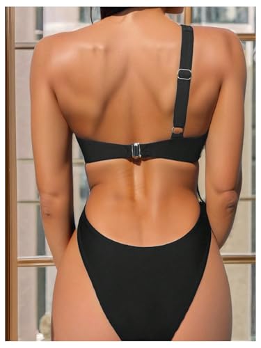 OYOANGLE Women's Ring Linked Cut Out One Shoulder One Piece Swimsuit High Cut Bathing Suits2