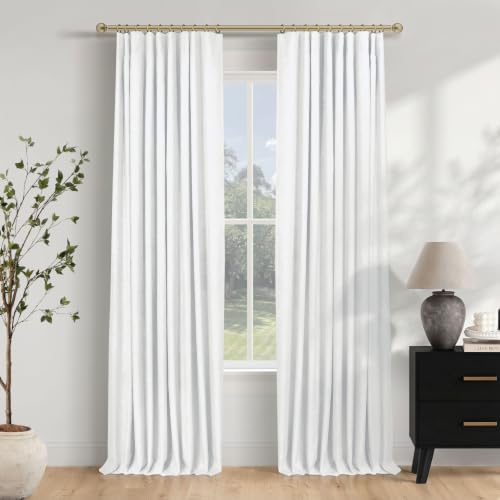 Image of INOVADAY 100% Blackout Curtains for Bedroom, Bright White Black Out Curtains 63 Inch Long, Clip Rings Linen Blackout Drapes, Thermal Insulated Room Darkening for Living Room, 2 Panels - W50xL63