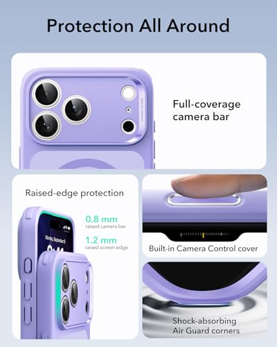Image of ESR for iPhone 17 Pro Max Case, Camera Control Cover, Compatible with MagSafe Accessories, TPU, Military-Grade Drop Protection, Shock-Absorbing Air Guard Corners, Hybrid Series, Frosted Purple