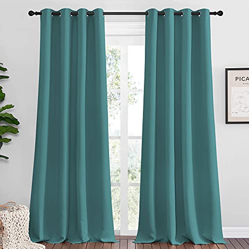 Image of NICETOWN Blackout Curtains for Kids Room - Triple Weave Microfiber Home Thermal Insulated Solid Ring Top Blackout Panels /Drapes for Bedroom(Sea Teal, Set of 2, 55 x 90 Inch)