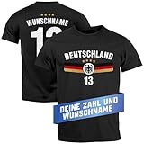 MoonWorks® Herren T-Shirt Trikot Fußball EM WM Frontprint und Backprint personalisiert mit Name Deutschlandshirt Schwarz L