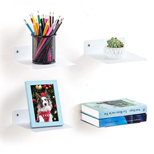 ELSKER&HOME Small Floating Shelf Set of 4 Pack White, Metal Floating Book Shelves for Wall Mounted,Invisible Bookshelves Suitable for Kids Room, Office, Study Room White-2 15.7'' (4 Pack)