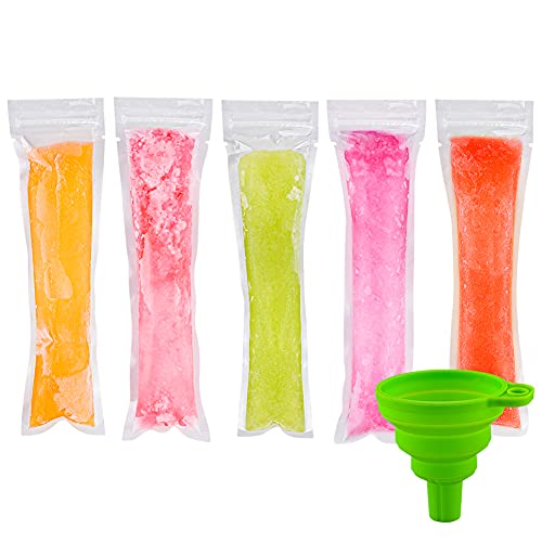 Popsicle Bags, TIPFLY Ice Popsicle Mold Bags with Zip Seals, DIY Popsicle Mold Pouches 150 PCS With A Foldable Funnel For Juice/Yogurt Sticks/Fruit Smoothies/Healthy Snacks (8.66"Ã—2.36")