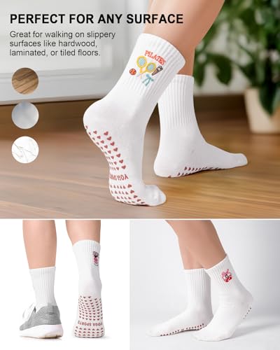 Image of Pilates Socks for Women, Non Slip Grip Socks for Yoga, Barre, Hospital, Grippy Socks Womens Gifts, 4 Pairs