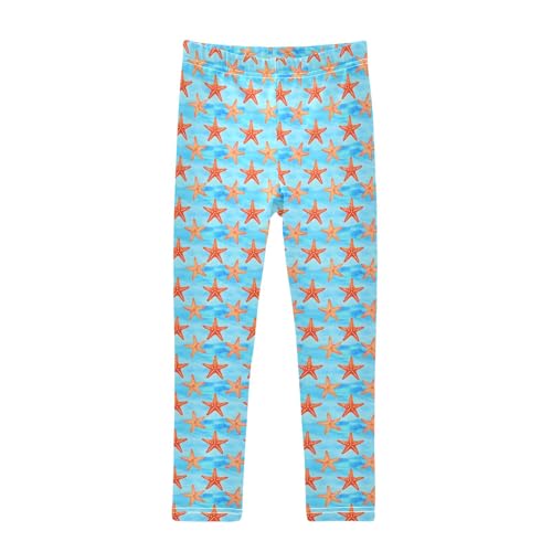 Starfish Blue Pattern Girls Leggings Soft Comfortable Athletic Leggings Dancing Pants for 4-10 Years