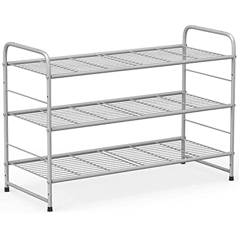 VIAV Design 3 Tiers Stackable Shoe Rack, Shoe Organiser Holds up to 12 Pairs of Shoes, Shoe Storage Shelf for Living Room, Cloakroom and Hallway, 68x29x49.5 cm, Sliver Cover