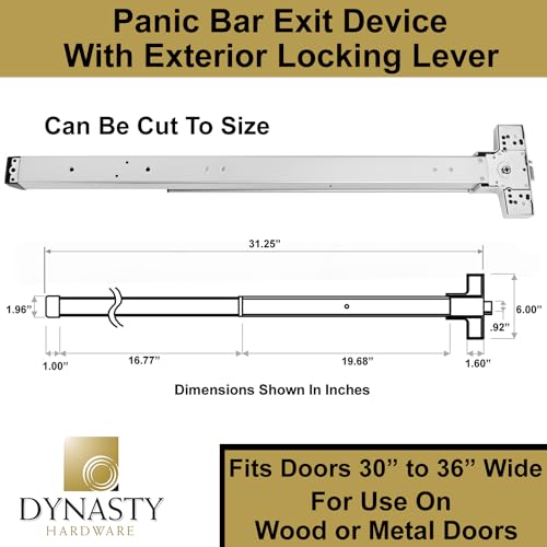 Dynasty Hardware Push Bar Panic Exit Device for Emergency Exit Doors Painted Aluminum, with Exterior Lever Handle
