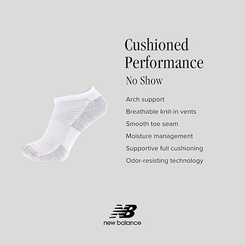 Image of New Balance Unisex Adult Performance Cushioned No Show Socks - 6 & 12 Pairs - Moisture Wicking