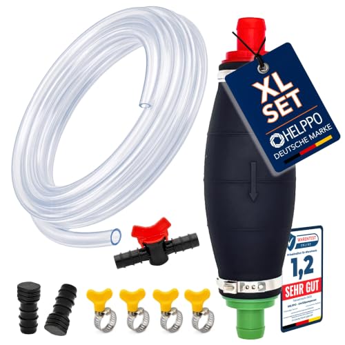 HELPPO Bomba de mano para transferencia de líquidos como gasolina, diésel, aceite, agua, bomba de transferencia XL con función de vacío, manguera de PVC resistente al combustible de 2 m