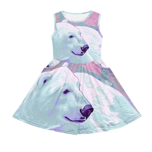 Girls Cute Animal Print Summer Dress with Pocket Crewneck Ruched Loose Fit Sundress for Girls