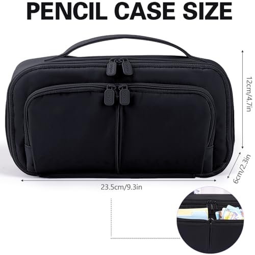 Image of Pencil Case Large Capacity Pencil Pouch Pen Bag with Handle, Portable Pencil Case Pencil Bags with Zipper Student Stationery Bag for Girls and Boys Teen Adults Men Women (Black)
