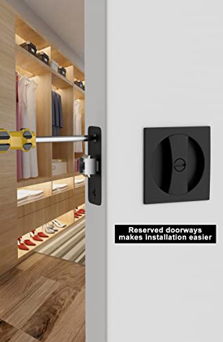 Image of goldenwarm Matte Black Pocket Door Lock, Zinc Alloy Black Pocket Door Hardware(2-3 /8 inch Backset), Pocket Door Handles Square Pocket Door Locks for Bathroom for Closet Door Lock- 1 Pack