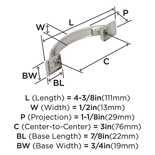 Image of Amerock | Cabinet Pull | Polished Nickel | 3 inch (76 mm) Center to Center | Candler | 1 Pack | Drawer Pull | Drawer Handle | Cabinet Hardware