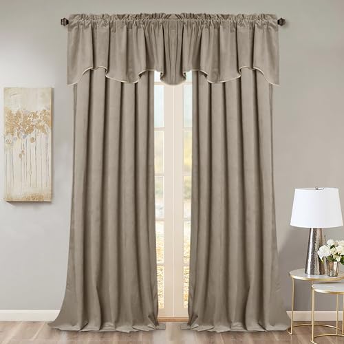 Stangh Camel Beige Velvet Valance Short Kitchen Valance Luxury Home Decoration Thick Privacy Scalloped Tier Curtains For Half Window Bathroom Bedroom Dining Room thumb #2