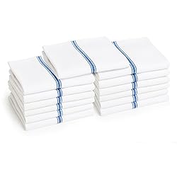 white cotton kitchen towels with a blue stripe