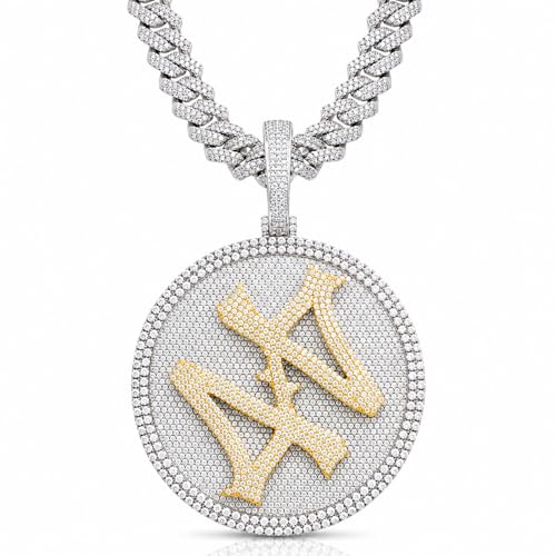 ICEDIAMOND 14K Hip Hop Jumbo 44 Rotating Medal Pendant with 14mm Cuban Link Chain, Gold Plated Iced Out Super Sparkling CZ Diamond Necklace for Men (White,20''Cuban)