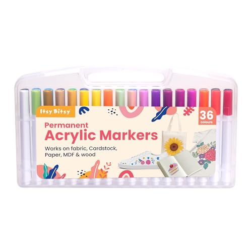 Image of Itsy Bitsy Acrylic Marker Set Triangular Grip Intermediate 36 Pcs Box | Water-Based Paint Pens for Rock, Glass, Wood, Fabric, Canvas, DIY Craft & Art