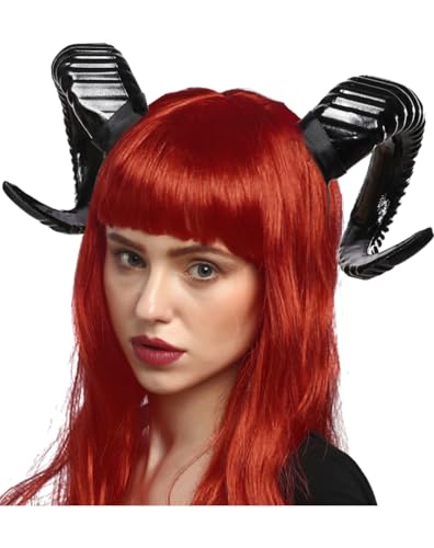 Satisyo Gothic Black Horn Halloween Costume for Men Women Ram Sheep Devil Horn Headhand Hoop Cosplay Headwear Hair Band (Black Ram Horns Headband)