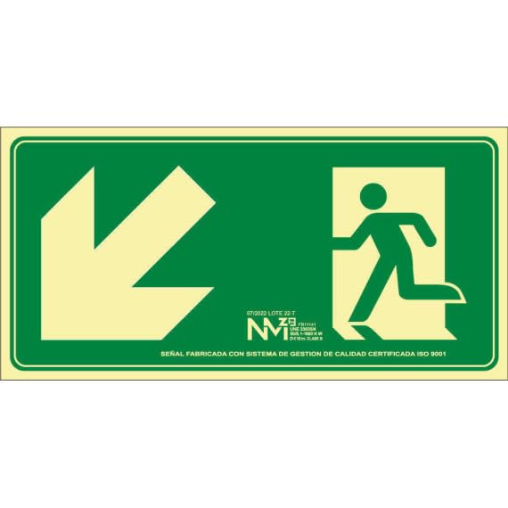 Señal de emergencia Salida Bajada Escalera Izquierda (solo pictograma) luminiscente SEKURECO