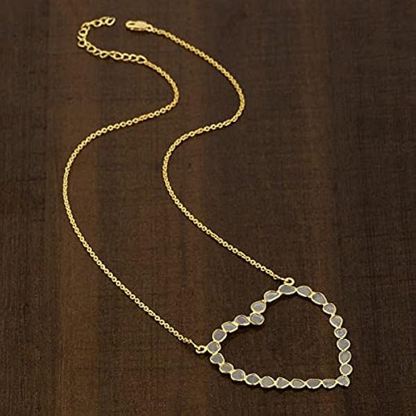 MOONEYE 3.00 CTW Polki diamante naturale Collana con ciondolo a cuore aperto vuoto in argento sterling 925 placcato in oro 14k gioielli con diamanti a fetta di tutti i giorni
