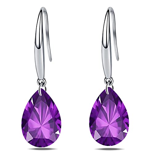 Women Dangle Earrings 14k White Gold Plated 12mm Pear Shape Naked Drill Cubic Zirconia Crystal Eardrop for Women