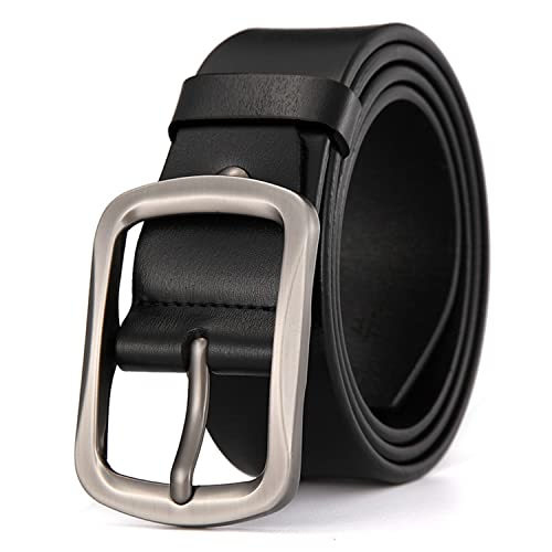 K Men's Casual Leather Belt, KOME LEATHER Dress Jean Golf Belt for Men Classic Leather Reversible Belt Everyday Black & Silver 28 to 52 Waist Adjustable