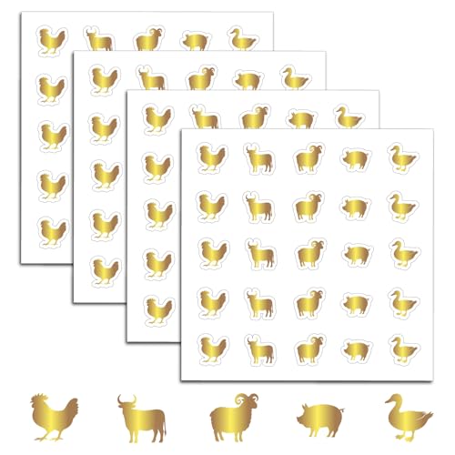 PRESSINART 500Pcs Food Choice Stickers Gold Menu Stickers Chicken Sheep Cow Pork Duck Pattern 0.8 Inch Golden Wedding Meals Indicator Decals Plastic Waterproof Labels for Place Cards Party Supplies