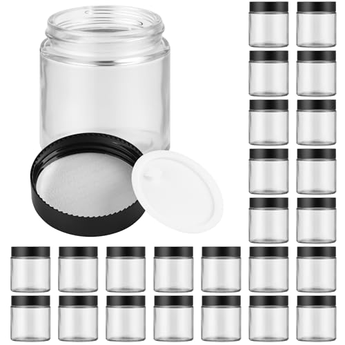 Glass Jars with Lids Eco-Friendly Cosmetic Containers with Airtight Black Lids & Liners Multi-Color Options for Cream Lotion Body Butter DIY Skincare Travel Jars (Clear 4oz)