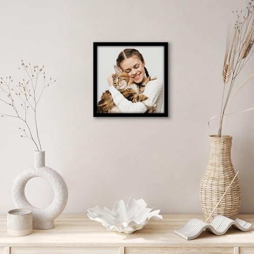 Americanflat 10x10 Picture Frame with Shatter-Resistant Glass - Streamline Collection - Thin Border Square Frame for Tabletop and Wall Display - Hanging Hardware and Easel Stand Included - Black