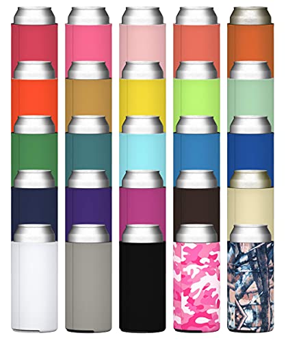 Tahoebay Bulk Slim Can Sleeves (50-Pack) Insulated Coolers, Scuba Knit Polyester Fabric Thermocoolers For 12Oz Tall Skinny Beverages - Blank Design, Print Ready (Multicolor) #TOP8
