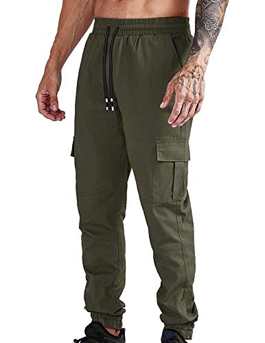ARbuliry Hombres Pantalones con cordón Pantalones de Trabajo, Elasticidad Pantalones de chándal Sueltos Múltiples Bolsillos Pantalones de Ocio Lisos Cover