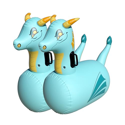 Hearthsong Hop N Go Inflatable Blue Dragon Bouncy Riding, Hopping Toys for Kids Ages 5+ - Ride On Bouncer Animal Hopper Jumping Toys for Outdoor Games (2 Pack)