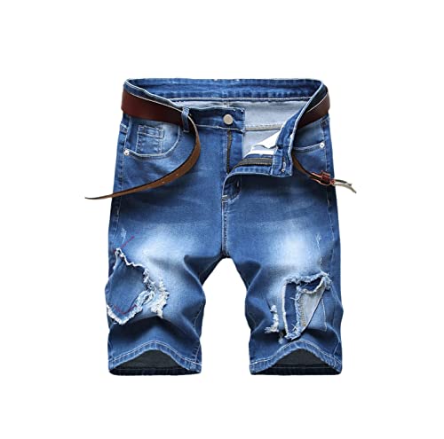 Short en jean déchiré homme coupe ajustée coton denim bleu Si b04 5