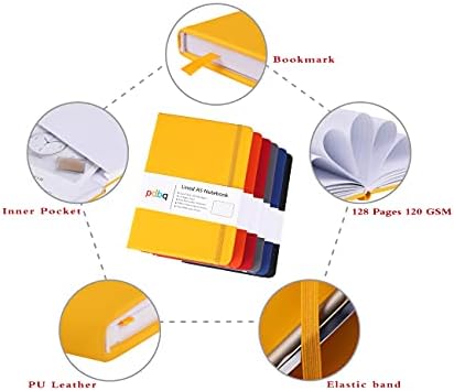 pdbq A5 Notebook Hardback Journal Lined Notebook A5 Inner Pocket Vegan Leather 128 Pages 120gsm Premium Paper with Gift box Bookmark Elastic Closure Ruled Notepad 5.8" X 8.4"Yellow