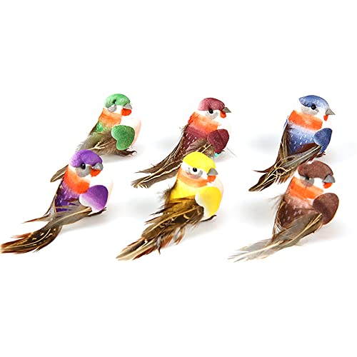 6 Piezas Pájaro De Plumas Artificiales, Pajaros Decorativos Con Plumas, Pájaro Colorido Con Clip, Modelo De Pájaro De Espuma Para Decoraciones De Jardín En Miniatura, Ramas y Decoraciones De Boda Cover