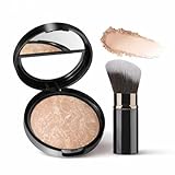 Baked Foundation for Mature Skin, Medium Beige Colour Correcting Baked Powder Foundation with Brush, Natural Glow Face Makeup for Medium Skin Tone
