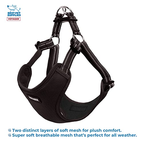 Best Pet Supplies Voyager Adjustable Dog Harness With Reflective Stripes For Walking, Jogging, Heavy-Duty Full Body No Pull Vest With Leash D-Ring, Breathable All-Weather - Harness (Black), M #TOP3