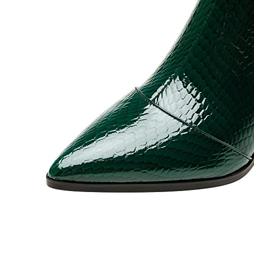 TinaCus Handmade Women's Patent Leather Side Zipper Pointed Toe Mid Rhinestones Chunky Heel Ankle Boots Shoes3