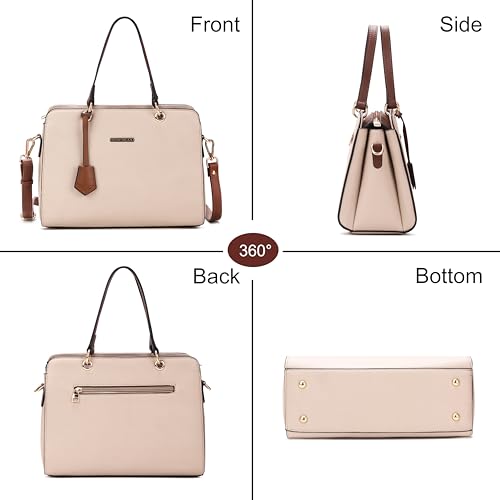 Image of HAWKWOOD Women's Premium PU Leather Structured Handheld Bag with Adjustable Shoulder Strap | Multi-Compartment Office & Casual Tote | Elegant Top Handle Purse for Daily Use